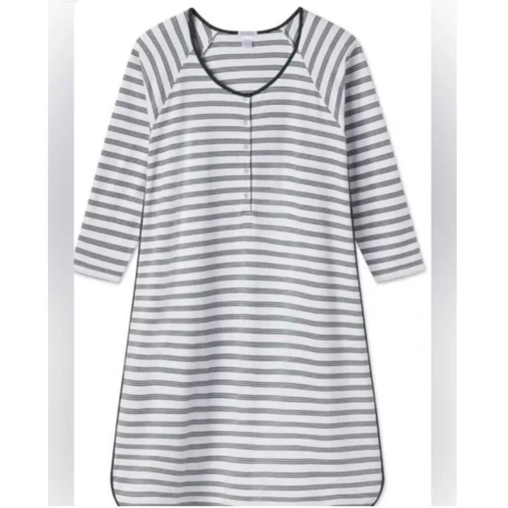 Lake Pima Cotton Green White Striped Maternity Nightgown Sz XXS